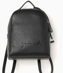 【送料無料】Agnes bアニエスベー黒レザーリュックサック プチエンボスロゴ シンプルデザイン 日常用