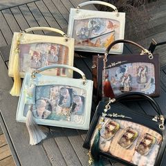 極美品♪猫 バッグ 白 タロットカード柄 スタッズ 刺繍 ショルダー2way 