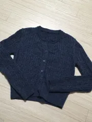 カシミアウール ケーブル編み ニット カーディガン ネイビー クロップド