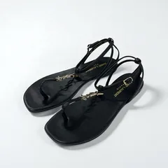 サンローラン SAINT LAURENT カサンドラ サンダル 靴 シューズ レザー ブラック 黒 ゴールド YSL金具 ストラップ トングサンダル