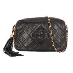 シャネル フリンジ マトラッセ ショルダーバッグ ラムスキン ブラック レディース  CHANEL  中古 シャネル