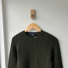 15957 - ポロ ラルフローレン ケーブル ウール ニット (ウール 80% カシミア 20%