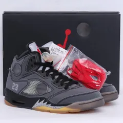 25.5cm NIKE × OFF-WHITE Air Jordan 5 Black/Muslin/Fire Red CT8480-001