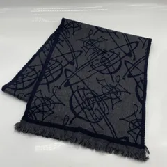 KO3806□ヴィヴィアンウエストウッド ストール マフラー オーブ ロゴ総柄 グレー×ブラック ウール