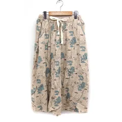 サマンサモスモス SM2 マリンマップ プリント スカート ロング フレア リネン 麻 F サンドベージュ /FT16