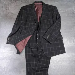 丈短め・幅広め スリーピース 格子柄 セットアップ ジャケット ベスト パンツ ブラック 日本製