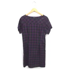 23区 オンワード樫山 ワンピース ミモレ丈 ロング チェック ボートネック プルオーバー 半袖 38 パープル ブラック 紫 黒 /TT