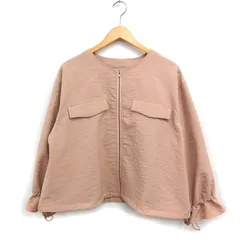 ナノユニバース nano universe ノーカラー ジャケット ジップアップ 無地 ゆったり F ピンクベージュ /FT39