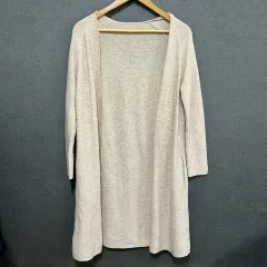 レディース ベージュ ロング ショール ニット カーディガン ベージュ