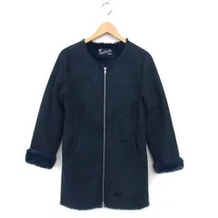アーバンリサーチ サニーレーベル URBAN RESEARCH Sonny Label フェイクムートン ノーカラー コート ミドル ジップアップ フェイクファー 36 紺 ネイビー /NT11