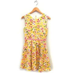 チェスティ Chesty ノースリーブ フレア ワンピース ひざ丈 フラワープリント バックジップ タック 1 黄 イエロー /NT7