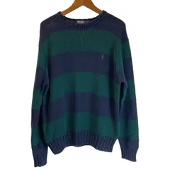 POLO by RALPH LAUREN　セーター　長袖　ニット　トップス　クルーネック　ボーダー　ワンポイント　スモールポニー　刺しゅう　古着