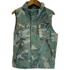 WOOLRICH　ベスト　レイヤード　ハイネック　フルジップ　フロントポケット　総柄　カモフラ　迷彩　アメカジ　古着