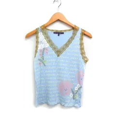 レコパン LES COPAINS jeans ロゴプリント レース タンクトップ ラインストーン 40 L ライトブルー /FT21