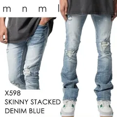mnml X598 スキニーフレアデニムパンツ【スキニーデニムパンツ】【デニムスタックパンツ】【裾溜め】【28〜32】