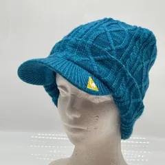KO3777□ルコックスポルティフ つば付き ニット帽 ニット キャップ ブルーグリーン アクリル フリーサイズ ゴルフ