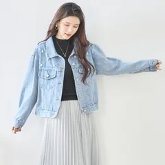 ☆SALE★現品限り★【TRUBE】NEW パール ステッチワーク デニムジャケット M〜L(ライトブルー)(N22-291) レディース 婦人服 アウター Gジャン ジージャン 上品 大人可愛い きれいめ カジュアル 20代 30代 40代 50代 60代