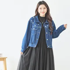 ☆SALE★現品限り★【TRUBE】NEW パール ステッチワーク デニムジャケット M〜L(デニムブルー)(N22-291) レディース 婦人服 アウター Gジャン ジージャン 上品 大人可愛い きれいめ カジュアル 20代 30代 40代 50代 60代