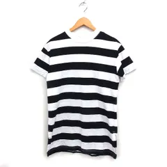 無印良品 良品計画 ボーダー柄 Tシャツ カットソー 半袖 丸首 ロング丈 サイドスリット 綿 XS-S ホワイト 白 ブラック 黒 /FT29