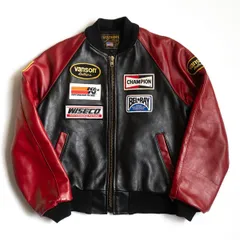 【美品】 VANSON 【TJP オールレザー スタジャン】38 ブラック レッド ジャケット ワッペン USA製 バンソン 26010162