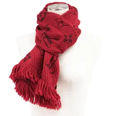 【美品】LOUIS VUITTON ルイ・ヴィトン マフラー エシャルプ・ロゴマニア M72432 ウール/シルク LV ロゴ モノグラム ダブルフェイス フリンジ スカーフ ストール 大判 小物 メンズ レディース ユニセックス レッド 赤 イタリア製