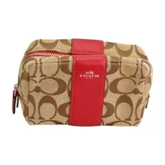 コーチ COACH  マルチケース 小物入れ シグネチャー ポーチ F21497 ベージュ×レッド レディース F-B6898