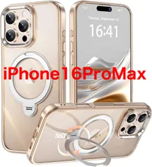 【透き通る上質感・多機能360°回転スタンド】KMAMBNG iPhone 16 ProMax 用 ケース【耐衝撃・金属感・真空メッキ・黄変防止・ストラップホール付き】ローズゴールド