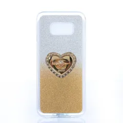 Galaxy S9+ Plus ケース カバー ソフトケース グラデーションラメ 指輪型ホールドリング付き ハート グリッター キラキラストーン au SC-03K SCV39 イエロー 黄色 ゴールド