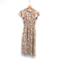 トッコ TOCCO シフォン フレア ワンピース ロング 花柄 フリル 透け感 半袖 M ベージュ /NT1