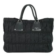 本物 プラダ PRADA ギャザー トートバッグ ハンドバッグ ナイロン ブラック バッグ 中古・