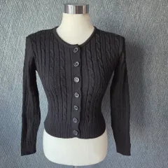 ケーブル ブラック カーディガン ニット