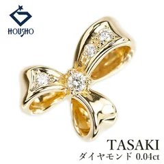 タサキ 田崎真珠 ダイヤモンド ペンダントトップ K18イエローゴールド TASAKI リボン 中古 宝正 904407