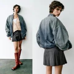 新品 ZARA ザラ デニム ボンバージャケット Gジャン レディース L ~ XL 相当 ライトブルー アウター ブルゾン ビッグシルエット オーバーサイズ ジップアップ ゆったり 8197/273/407 .