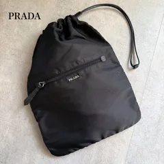 PRADA プラダ ロゴ 巾着ポーチ ナイロン サフィアーノレザー ハンドバック トートバッグ ブラック 黒 シルバーかな