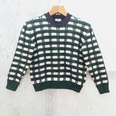 BEAMS HEART ビームスハート セーター チェック柄 ニット プルオーバー フクレジャカード  グリーン ONE SIZE ◎、◇〇☆