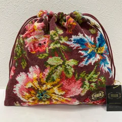 8971　FEILER フェイラー　巾着　花柄　フラワー　タグ付き　紫　赤紫　パープル　レディース　シンプル　きれいめ　上品　ポーチ　小物入れ　雑貨