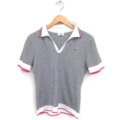 ラコステ LACOSTE ボーダー ポロシャツ 半袖 開襟 コットン 綿 42 ホワイト 白 ブラック 黒 /FT14