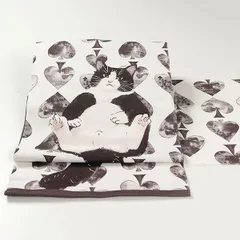 ona4689 お仕立て付き 西陣 酒井守 おしゃれ 染め 九寸 名古屋帯 リラックスはちわれ猫（スペード）柄 ２～３週間で発送