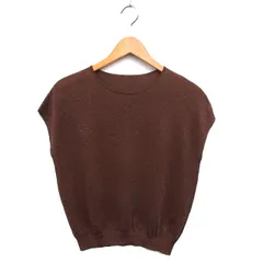 ロペ ROPE フレンチスリーブ ニット セーター 透け感 ラメ混 ボートネック リブ ハイゲージ 半袖 38 茶 ブラウン /NT19