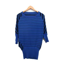 インディヴィ INDIVI ニット セーター 七分袖 ボーダー 38 ブルー 青 /KT9