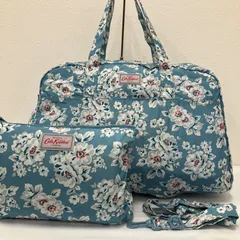 8876　Cath Kidston　キャスキッドソン　 エコバッグ　2way　トートバッグ　 ショルダーバッグ　収納ケース付き　 花柄　総柄　水色系　ナイロン　軽量　 レディース