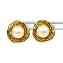 【ヴィンテージ・美品】MONET モネ パール イヤリング ツイスト ゴールド ビンテージ アクセサリー ジュエリー レディース クリップオン式 金属製 小ぶり レトロ 上品