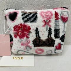 8803　FEILER フェイラー　ポーチ　ラブユーソーマッチ！　LOVE YOU SO MUCH!　舟形ポーチM　タグ付き　レディース　雑貨　小物　ホワイト　ピンク　ブラック　コスメ　シンプル　きれいめ