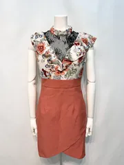 2184 JEWELS ジュエルズ キャバクラ ミニ ノースリーブ 花柄 シースルー 二次会 パーティー キャバドレス M