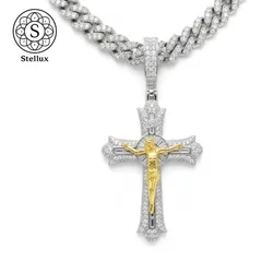 【VVSモアサナイト×Silver925】クロスネックレス 十字架 立体キリスト ペンダント｜GRA鑑定書付 S925チェーン無料｜メンズ レディース 男女兼用 ブリンブリン HipHop Street Luxury プレゼントギフトクリスマス　Stellux