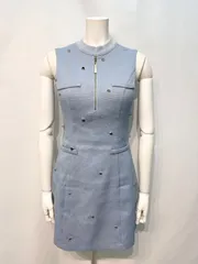 2185 DEA by ROBE de FLEURS ディアバイローブドフルール キャバクラ ドレス ミニ ノースリーブ 谷間見せ ツイード フロントジップ ボタン キャバドレス M