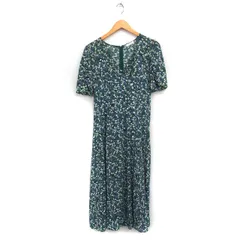 フレイアイディー FRAY I.D 花柄 ワンピース ロング丈 半袖 Vネック ギャザー袖 1 グリーン 緑 /FT23