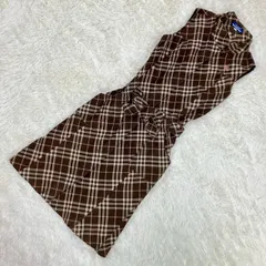 バーバリーブルーレーベル ノースリーブワンピース 2way ノバチェック ホースロゴ ベルト付き フロントポケット スナップボタン 裏地なし ブラウン Sサイズ相当 ★お値段交渉を受け付けます。【A0260】