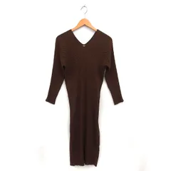 ミラオーウェン Mila Owen Vネック ニット ワンピース タイト ロング リブ ラグランスリーブ ストレッチ 長袖 0 茶 ブラウン /NT4