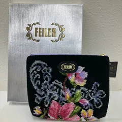 8965　FEILER フェイラー　ポーチ　タグ付き　ニューポージー　ポージー　ブラック　黒　シュニール織り　レディース　花柄　フラワー　きれいめ　上品　シンプル　小物入れ　雑貨